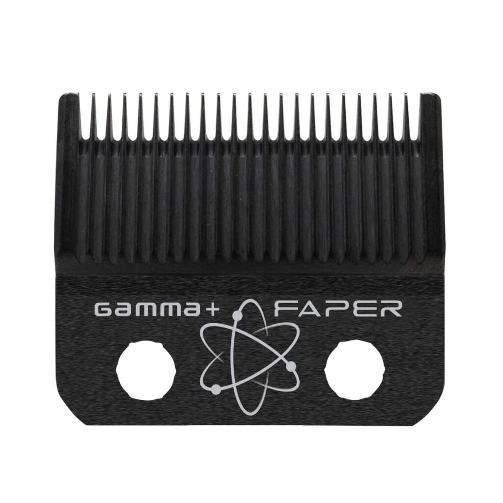 Pente de corte preto profissional Gamma+ Faper com símbolo atômico