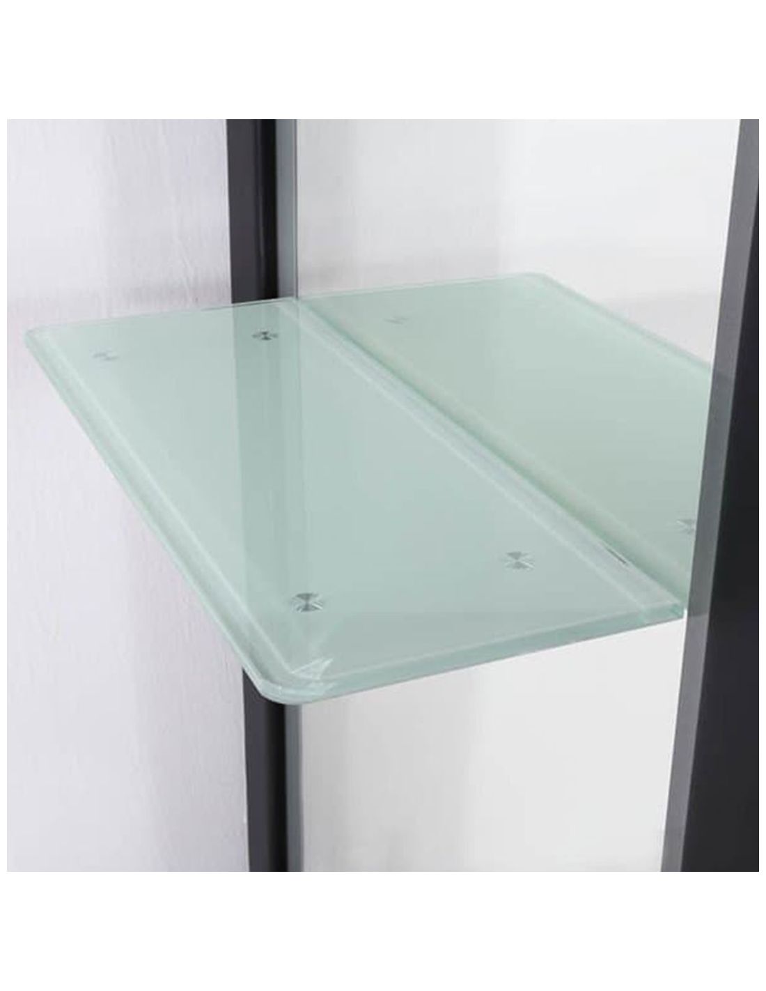 Prateleira de vidro com suporte metálico preto