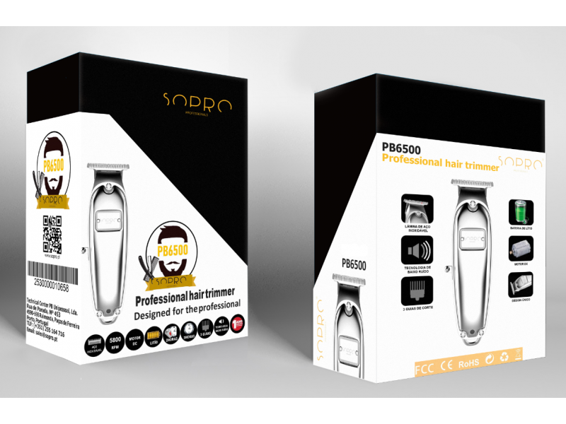 Caixas de aparador de cabelo profissional SOPRO PB6500 em preto e branco