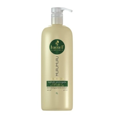frasco de shampoo Haskell Murumuru com doseador branco