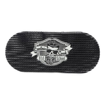 Tapete preto com logotipo de crânio e texto Captains Cook Old School