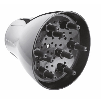 Difusor de cabelo branco e preto com vários pinos cilíndricos.