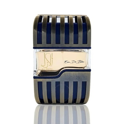 Frasco de perfume Al Zaafran Eau De Blanc com tampa azul escuro e cinza