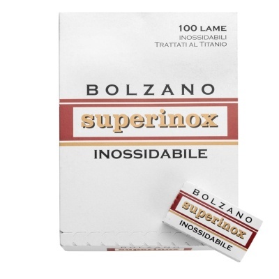 Pacote de lâminas BOLZANO superinox INOSSIDABILE branco e vermelho.