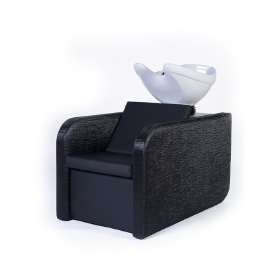 Cadeira de lavagem preta com lavatório branco