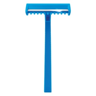 Navalhete descartável azul com cabo longo e cabeça retangular