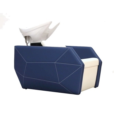 Cadeira para lavagem cabelo azul escuro com lavatório branco