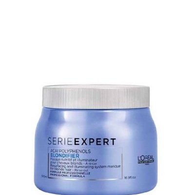 Pote azul de creme Série Expert Blondifier L'Oréal Professionnel com tampa branca