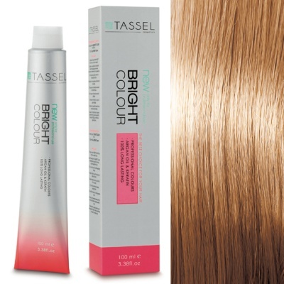 Tinta para cabelo TASSEL Bright Colour castanho acobreado com embalagem e amostra de cor
