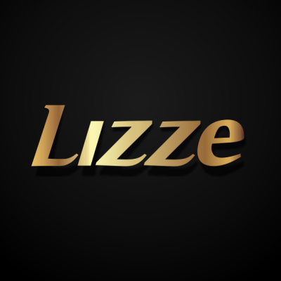 Logótipo com o texto 'Lizze' em dourado sobre fundo preto