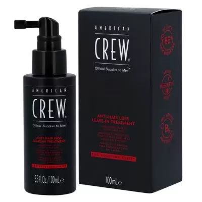 Frasco preto com doseador e caixa do tratamento leave-in anti-queda American Crew 100 ml