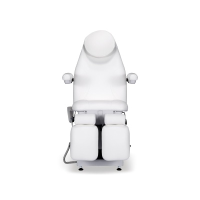 Cadeira de estética branca com apoios arredondados