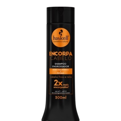 Frasco preto de shampoo Haskell Encorpa Cabelo 300 ml
