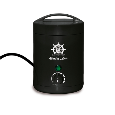 Torradeira elétrica negra com botão giratório e logótipo branco Barber Line.
