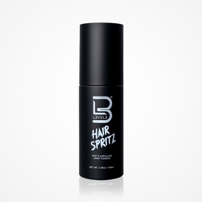 Spray capilar preto com texto branco, fundo branco.