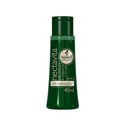 Frasco verde escuro de plástico com texto da marca Haskell e indicação de 40 ml
