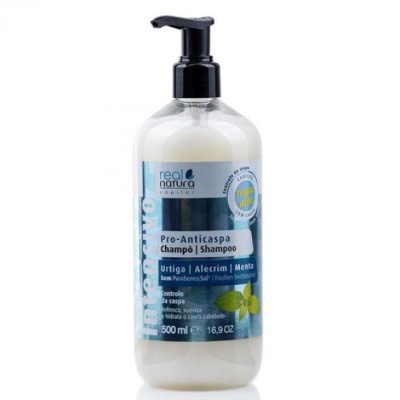 Champô Real Natura Renov Pro-Anticaspa 500 ml com tampa de bomba preta