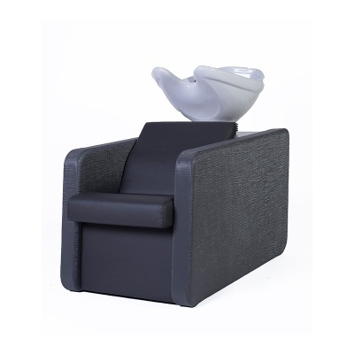 Cadeira de cabeleireiro preta com lavatório branco