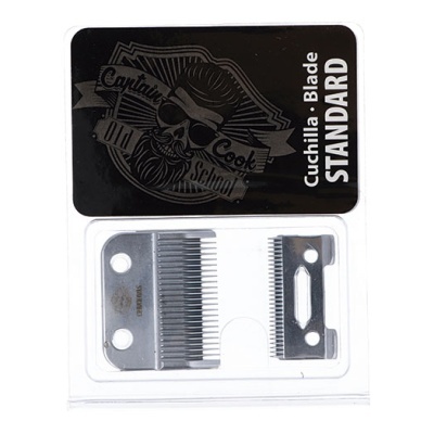 lâminas metálicas para máquina de cortar cabelo em embalagem plástica com rótulo preto