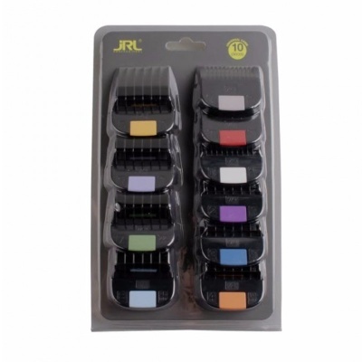 Conjunto de pentes para máquina de cortar cabelo coloridos em embalagem