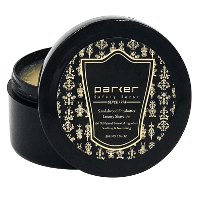 Frasco preto aberto de sabão de barbear luxo Parker Safari Road