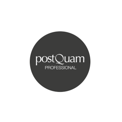 Logótipo circular preto com texto branco postQuam PROFESSIONAL