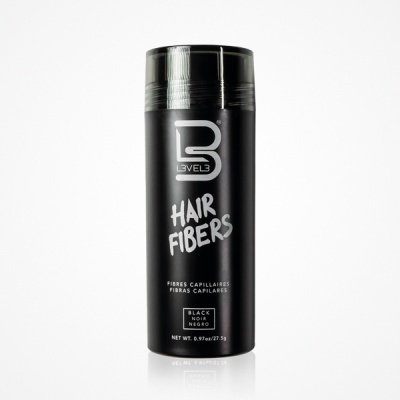 Frasco preto de produto capilar LEVEL 3 Hair Fibers