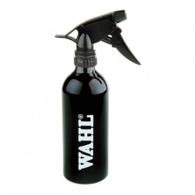 Frasco pulverizador preto com texto WAHL branco