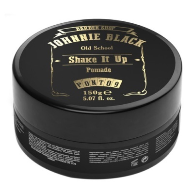 Pomada Johnnie Black Old School Shake It Up Ponto 9 num recipiente preto redondo
