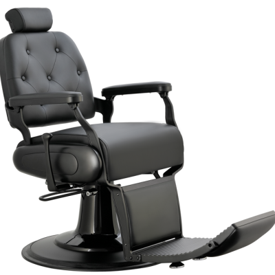 Cadeira de barbeiro preta com apoio para os pés articulado