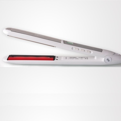 Alisador de cabelo branco com placas vermelhas e visor digital