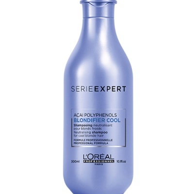 Frasco azul metalizado de shampoo L'Oréal Professionnel Série Expert