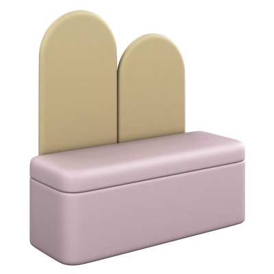 Banco contemporâneo com assento rosa claro e encosto duplo bege