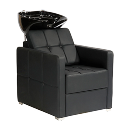 Cadeira de cabeleireiro preta com lava-cabeças