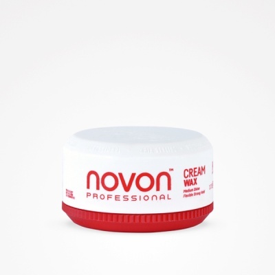 Creme cera Novon Professional em pote pequeno, branco e vermelho