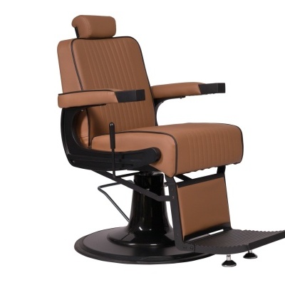 Cadeira de barbeiro castanha com base preta e apoio rebatível