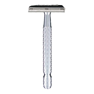 Aparelho de barbear clássico metálico com cabo prateado