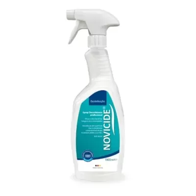 Frasco de spray desinfetante NOVICIDE branco com etiqueta azul
