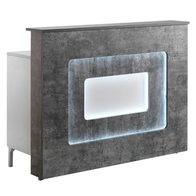 Balcão de receção cinza escuro com iluminação LED retangular