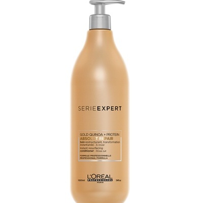 Frasco dourado de L'Oréal Serie Expert Absolute Repair com tampa de bomba