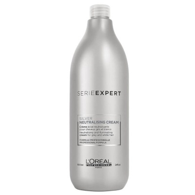 Frasco cinzento prateado de creme neutralizante L'Oréal Serie Expert