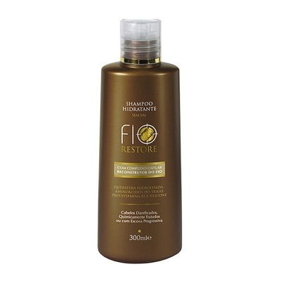 Frasco castanho de shampoo hidratante fio restore 300ml com tampa transparente