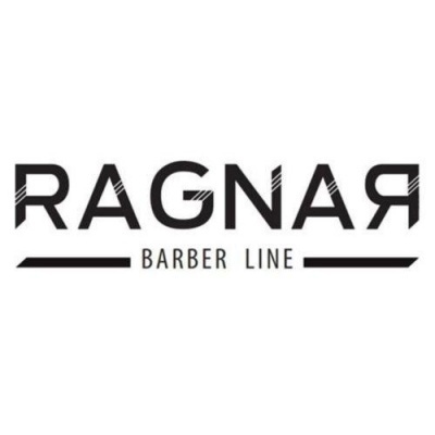 Logótipo RAGNAR BARBER LINE em letras pretas estilizadas