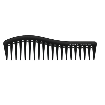 Pente preto de plástico com dentes largos e texto 'JANEKE Coiffure 805'