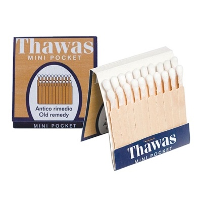 Embalagem de fósforos Thawas MINI POCKET castanha e azul com palitos de madeira