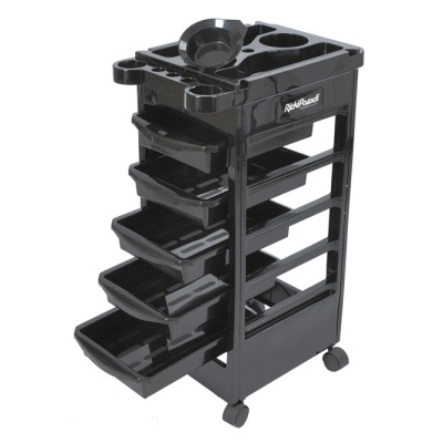 Carrinho organizador preto com gavetas e rodas