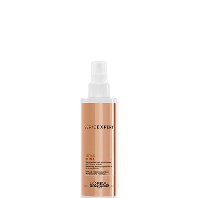 Frasco de spray L'Oréal Serie Expert Repair 10 in 1 cobre e branco