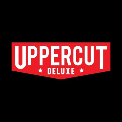 Logótipo com texto UPPERCUT DELUXE em fundo vermelho e preto