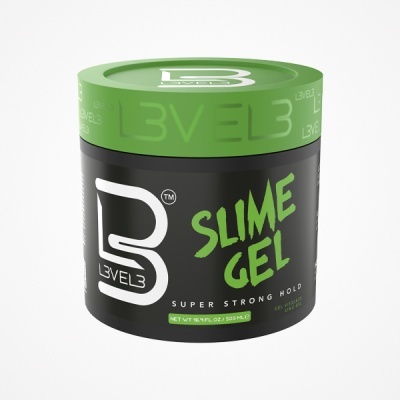 Frasco de gel para cabelo LEVEL3 SLIME GEL com tampa verde e corpo preto