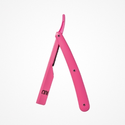 Navalha de barbear rosa com design dobrável, vista lateral